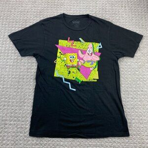 Sponge Bob Square Pants T-Shirt Men Medium M Black Retro Graphic Print Tee Shirt